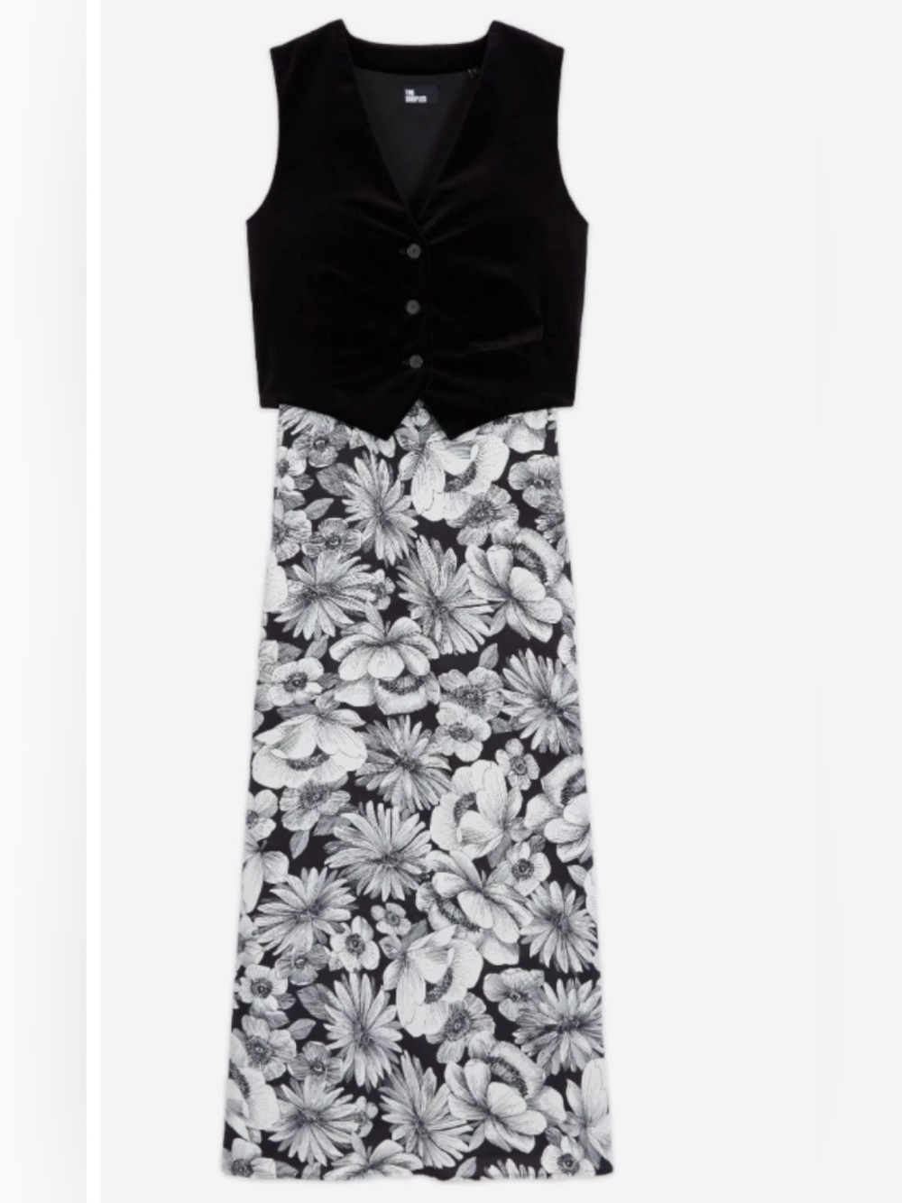 The Kooples Black Velvet Bodice Floral Midi Dress